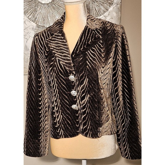Mercedes Of New York Brown Velvet Blazer W Jewel Button Size 4 - Picture 1 of 5